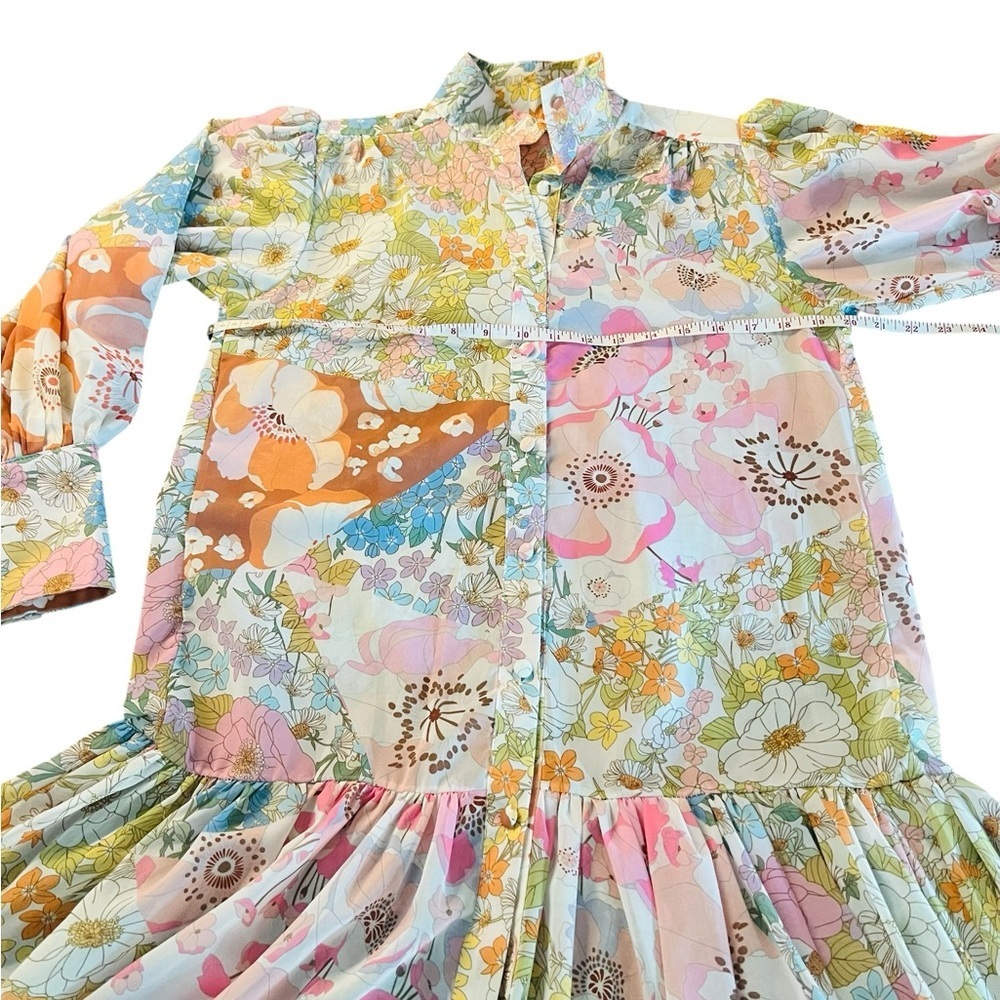 Pink Ripple Chic Long Sleeve Sheer Floral Dress in Pink and Cream Size Small - Picture 3 of 12